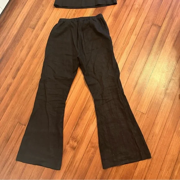 Posse Tia tailored linen flared pants black medium elastic back waist - Picture 8 of 11